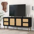 Boho Rattan TV Stand with Gold Metal Base I18773