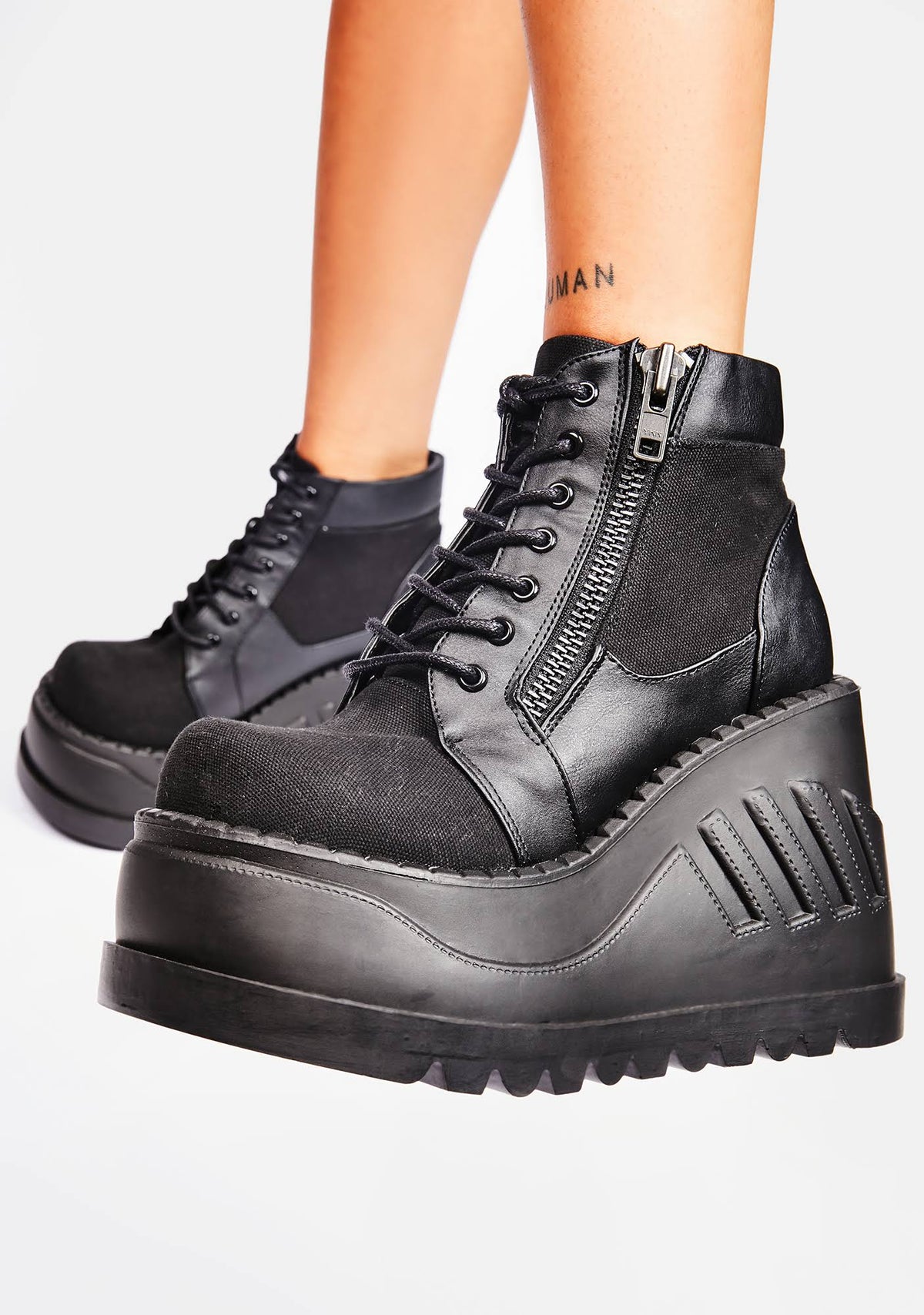 Black Canvas Vegan Leather Boots B353972