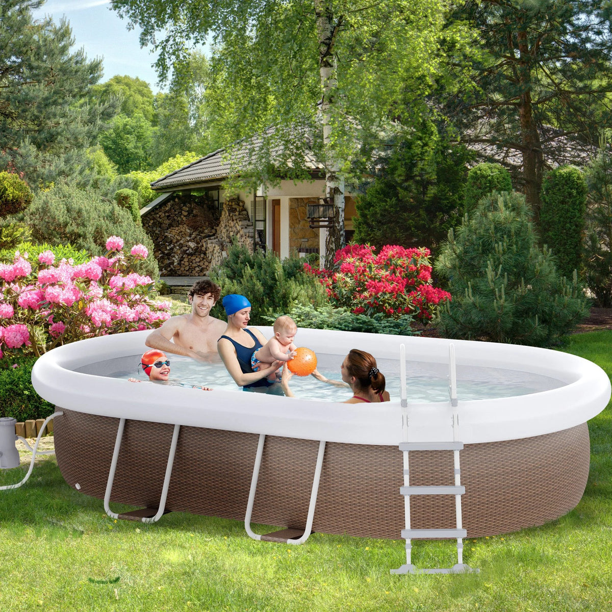 Brown Semi-Inflatable Frame Swimming Pool T2143