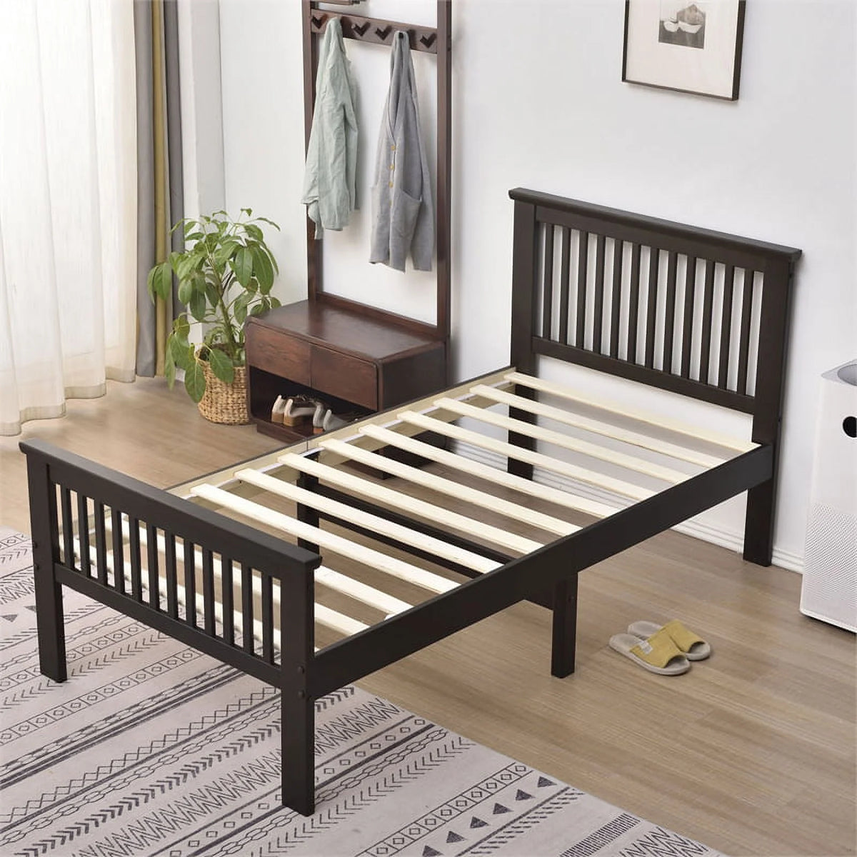 2-Piece Set with Double Sliding Door Wardrobe & Twin Bed O1053