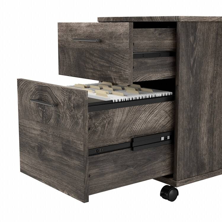 Gray L Shaped Desk with File Cabinet and Bookcase O9734