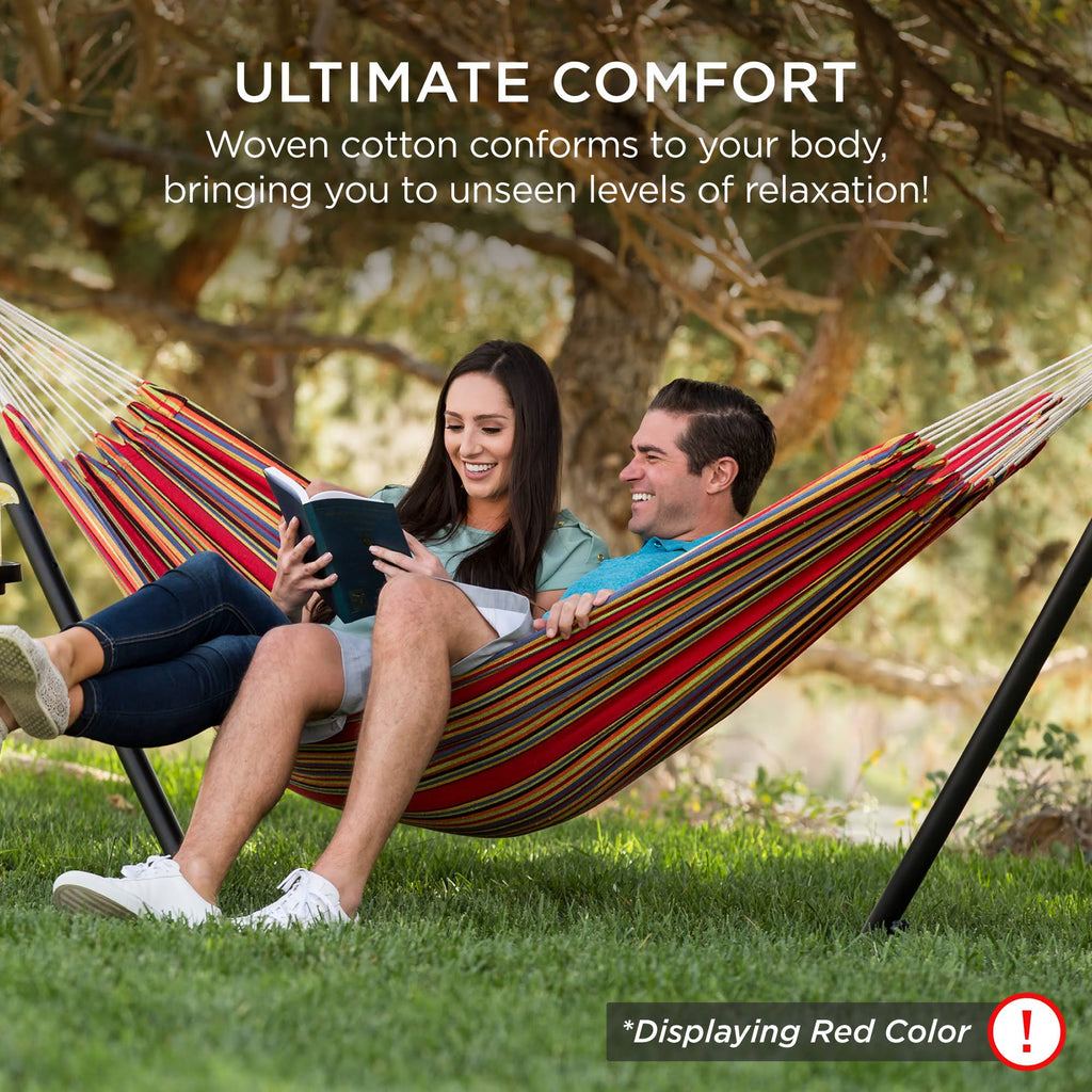Cotton Double Hammock with Stand Set and Carrying Bag J51432