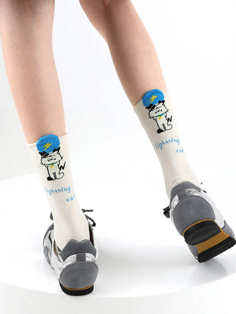 Cute Cartoon Kitty Mid-Calf Socks H992