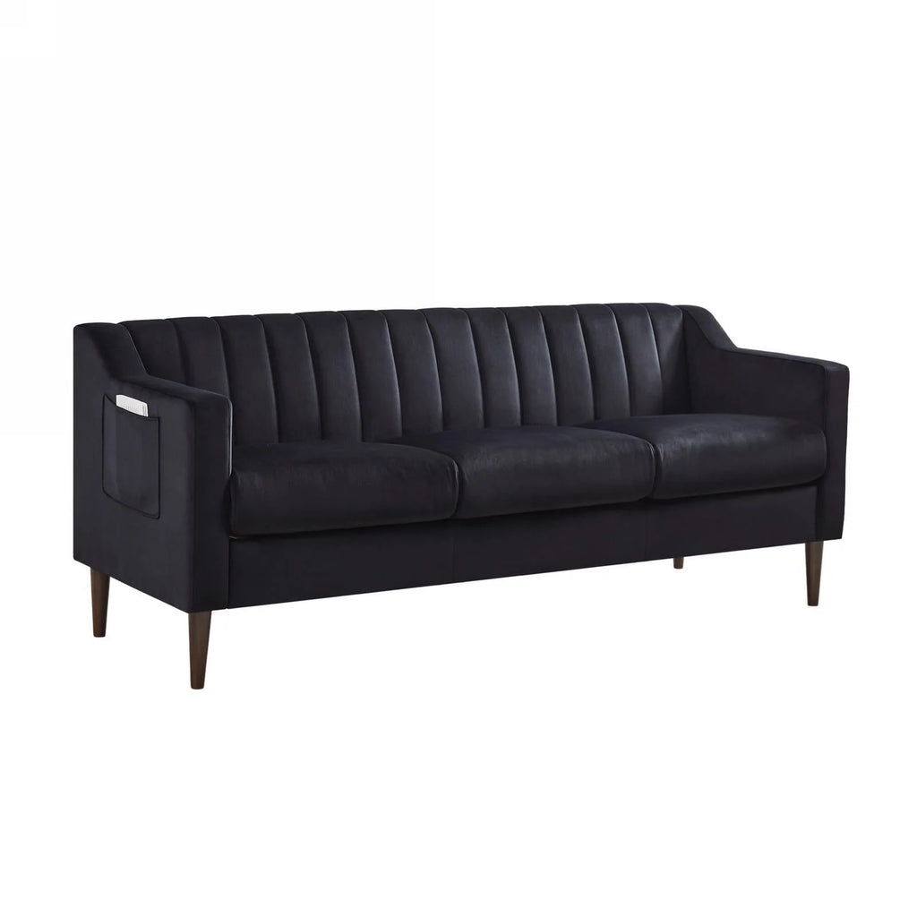 Velvet Upholstered Chesterfield Sofa with Wooden Legs S543265