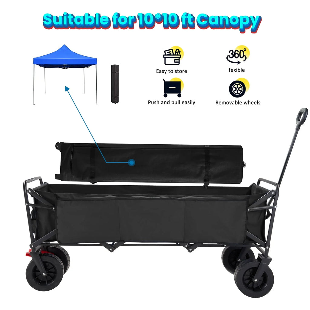 Collapsible Garden Cart Folding Wagon with Wheels Black T7128