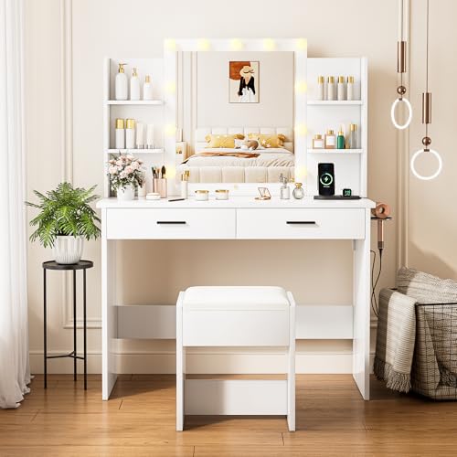 Vanity Desk with Lighted Mirror and Stool D927089