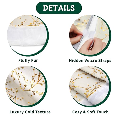 48 Inch White and Gold Faux Fur Plush Velvet Christmas Tree Skirt X4279