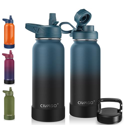 32 oz Insulated Stainless Steel Water Bottle with Straw and 3 Lids Z2874