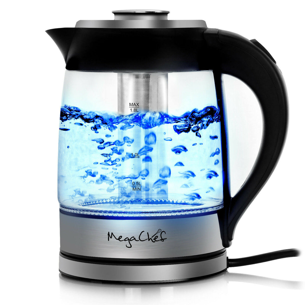 1.8 Liter Cordless Glass and Stainless Steel Electric Tea Kettle with Tea Infuser L439205