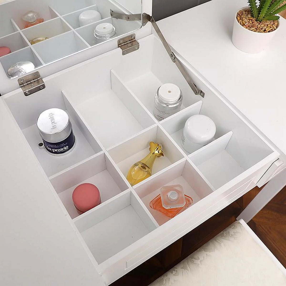 Flip-top Mirror Vanity Set with 2 Drawers and Stool, White E8503