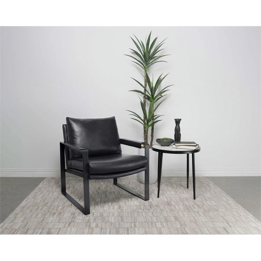 Black Faux Leather Accent Chair with Track Arms L58915