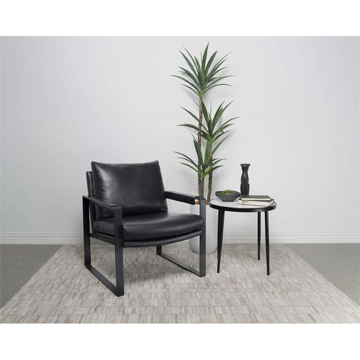 Black Faux Leather Accent Chair with Track Arms L58915