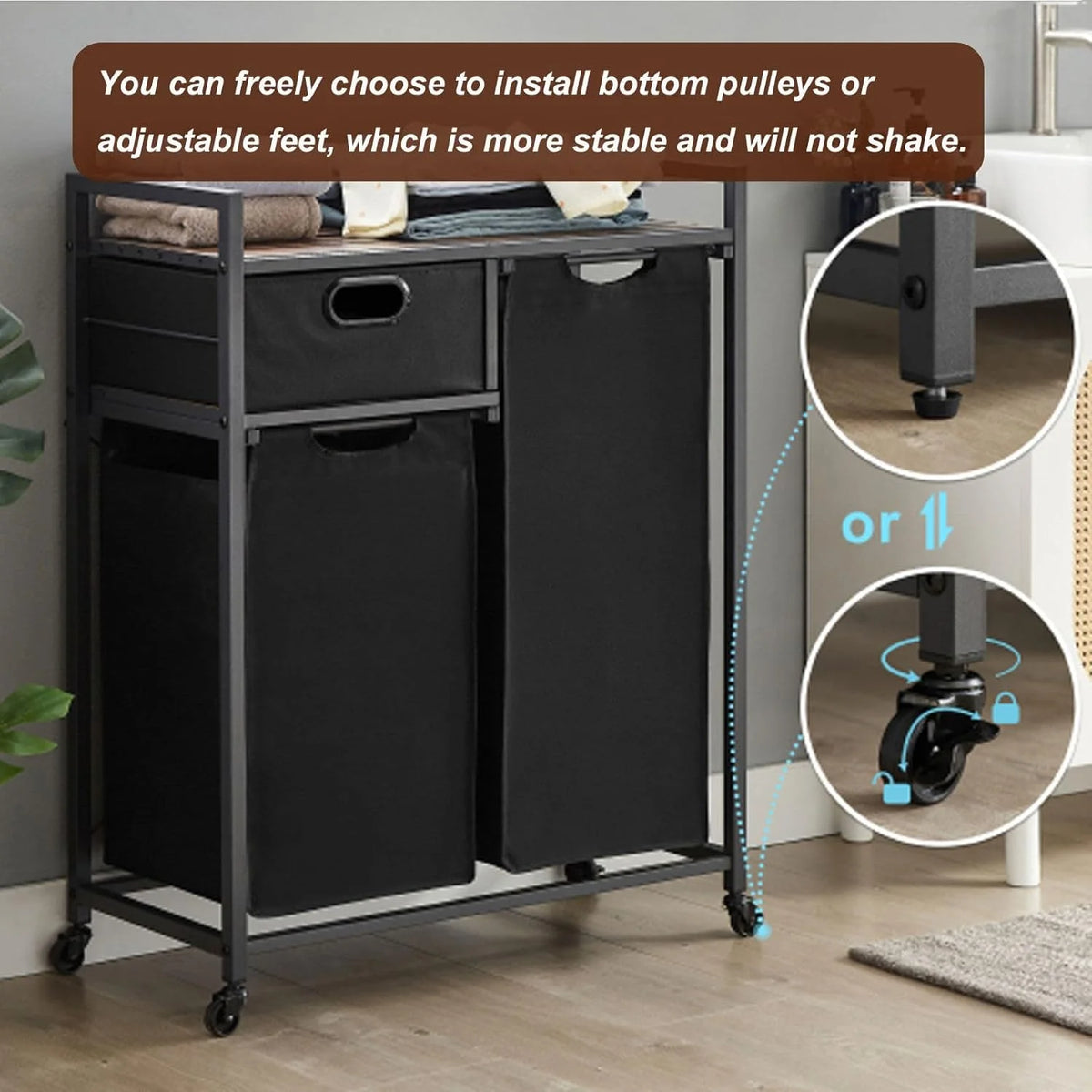 Laundry Basket with Drawer and 2 Sorter Bags Q7325