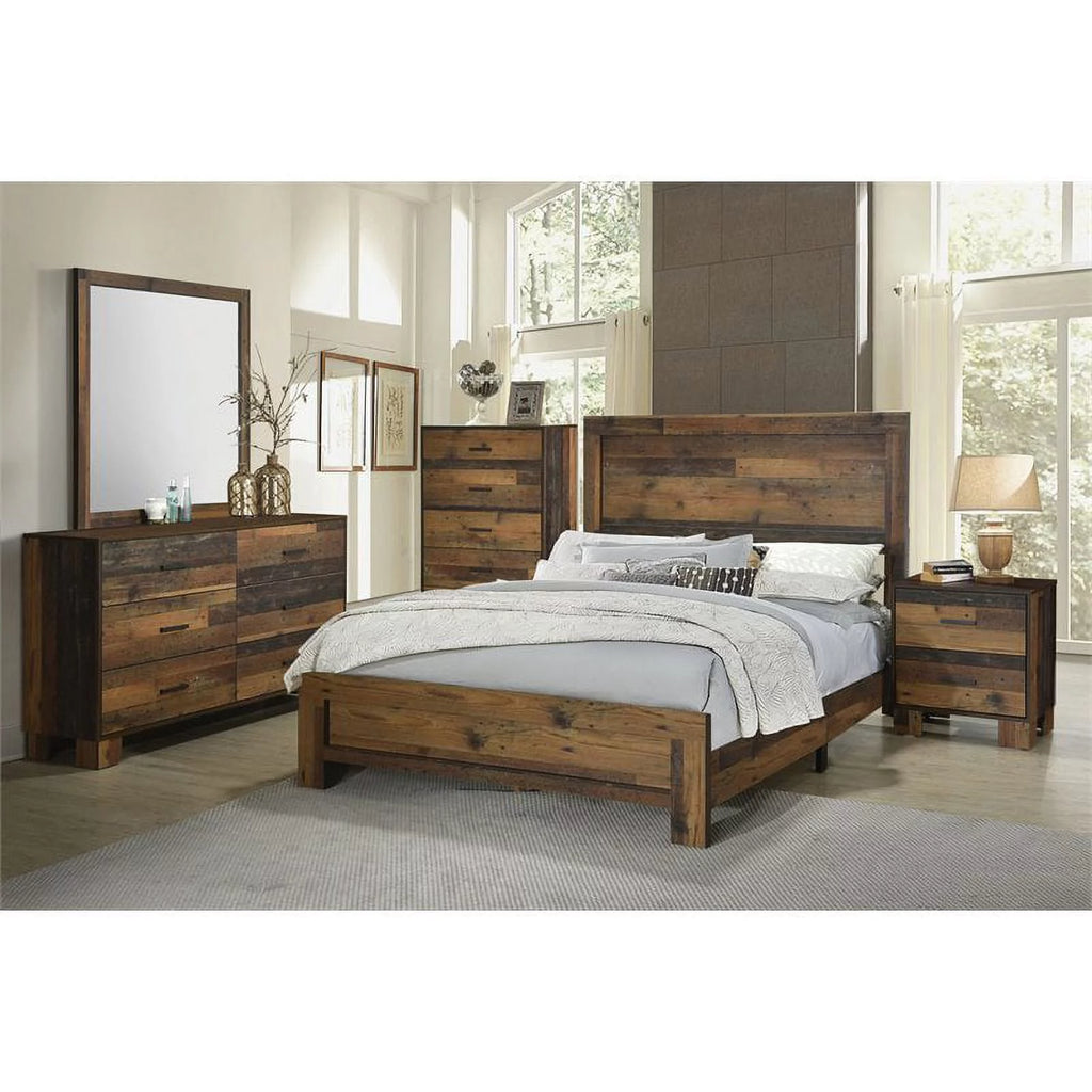 4-piece Eastern King Panel Bedroom Set Rustic Pine J479066
