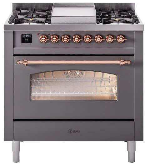 36 Dual Fuel Natural Gas Range Matte Graphite Copper Trim O3697