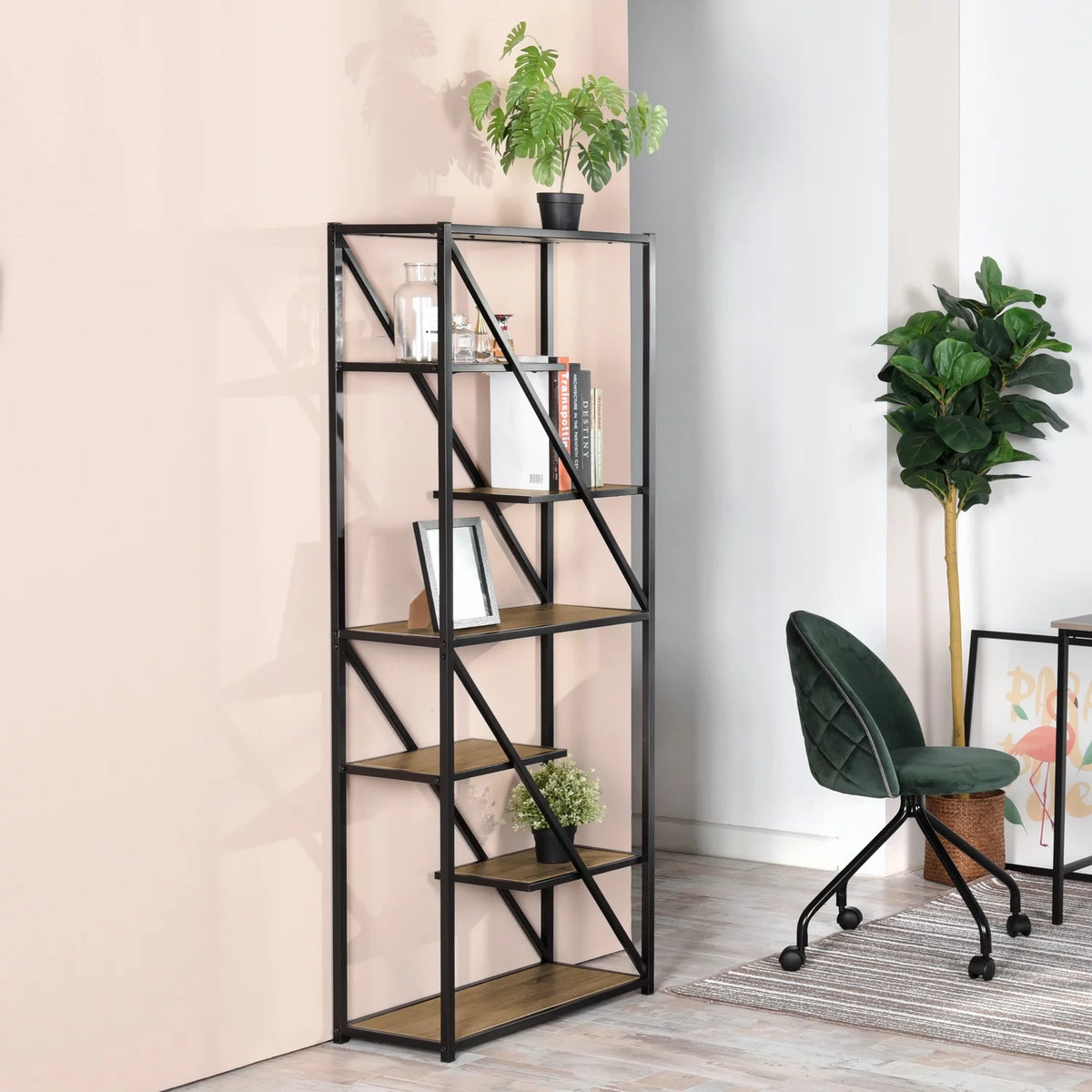 6-Tier Metal Wood Bookcase W784