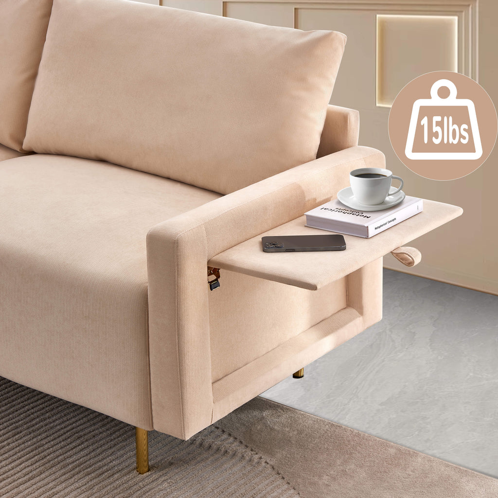 72.8" Linen Fabric 2-Seat Loveseat Sofa with Gold Metal Legs C6205