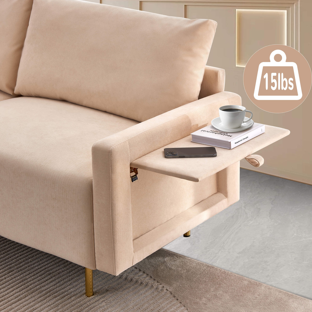 72.8" Linen Fabric 2-Seat Loveseat Sofa with Gold Metal Legs C6205