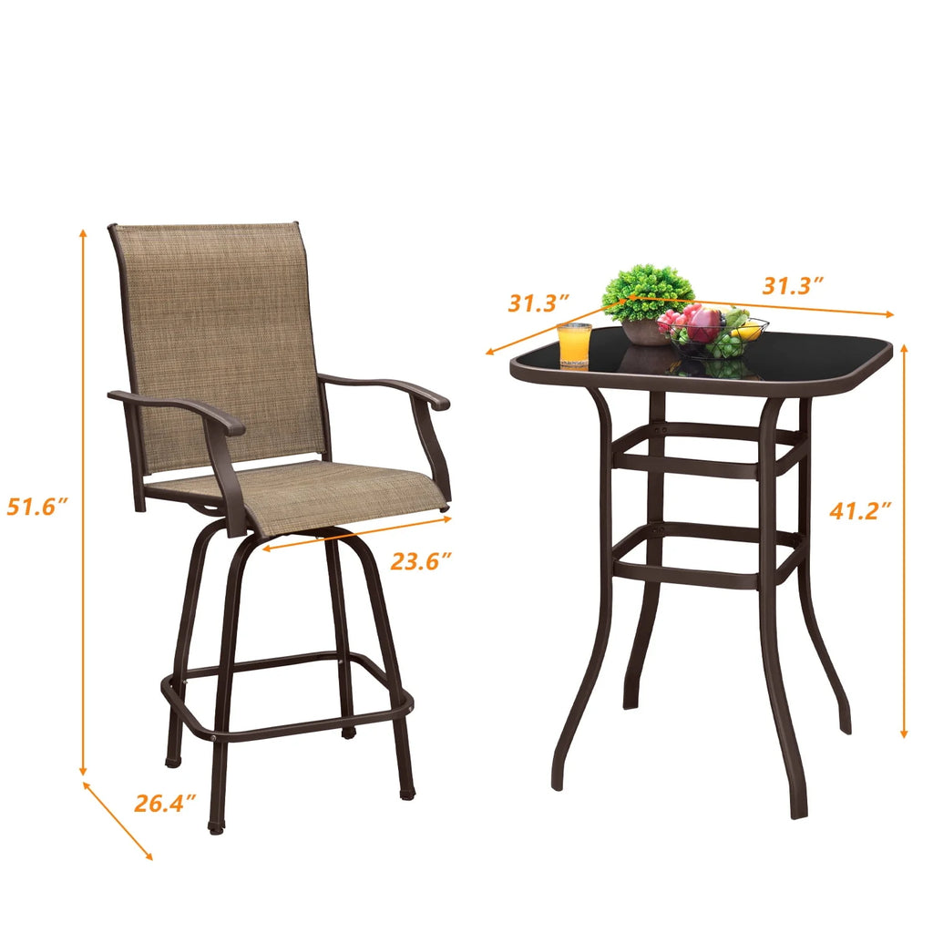 Tan Metal Bistro Chair and Table Set of Three Q95966