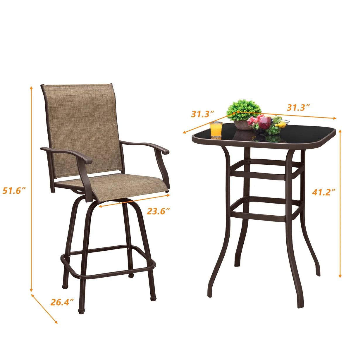 Tan Metal Bistro Chair and Table Set of Three Q95966