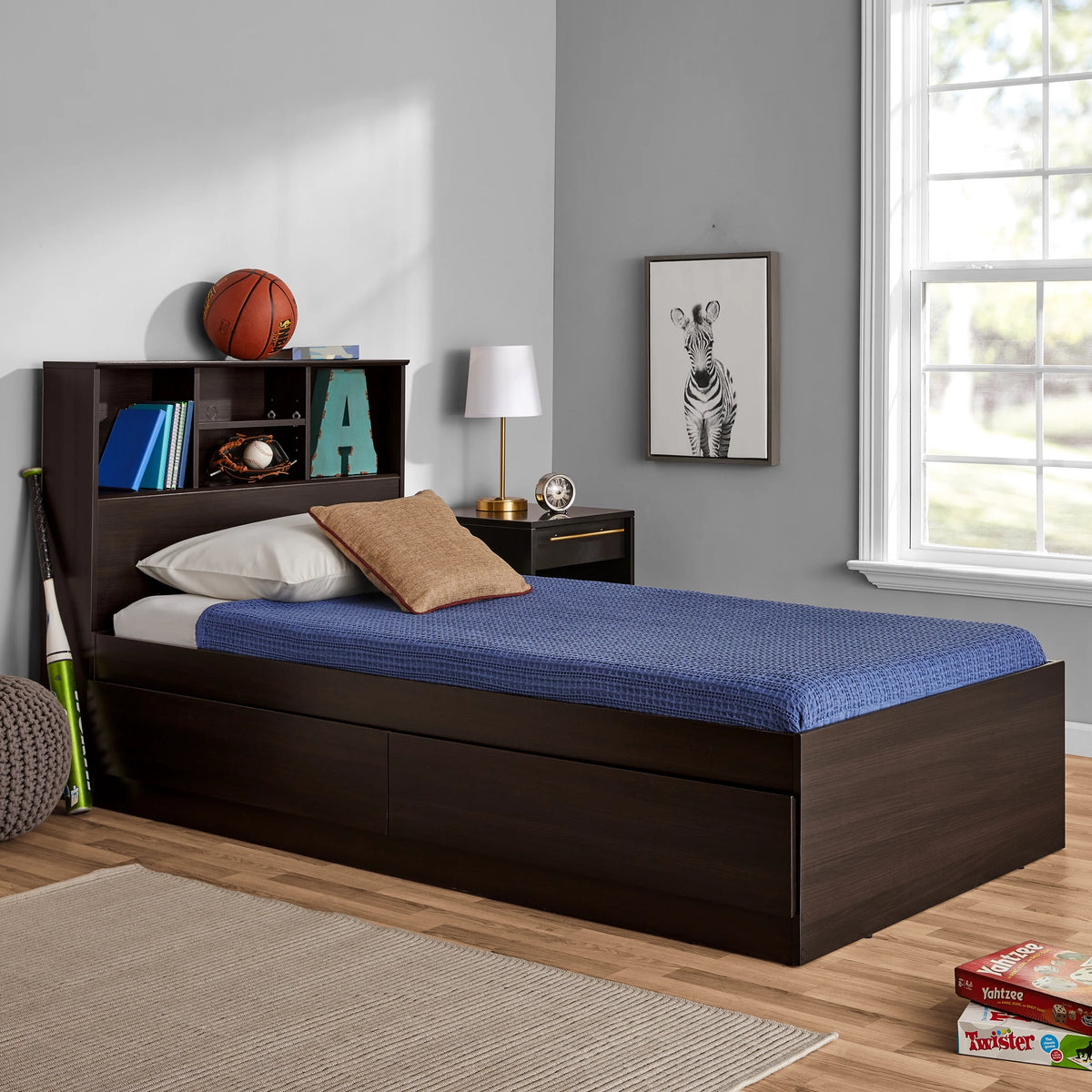 Twin Storage Bed with Bookcase Headboard Y65420