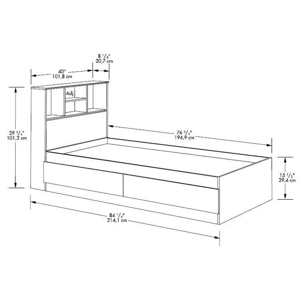 Twin Storage Bed with Bookcase Headboard Y65420