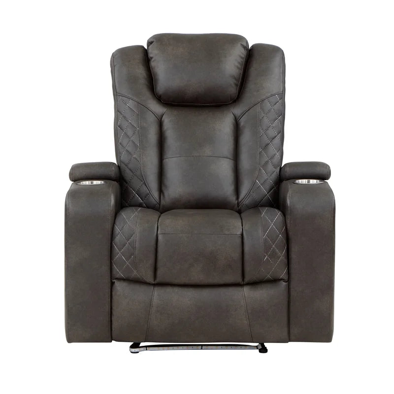 Brownish Gray Faux Leather Power Reclining Chair A127929