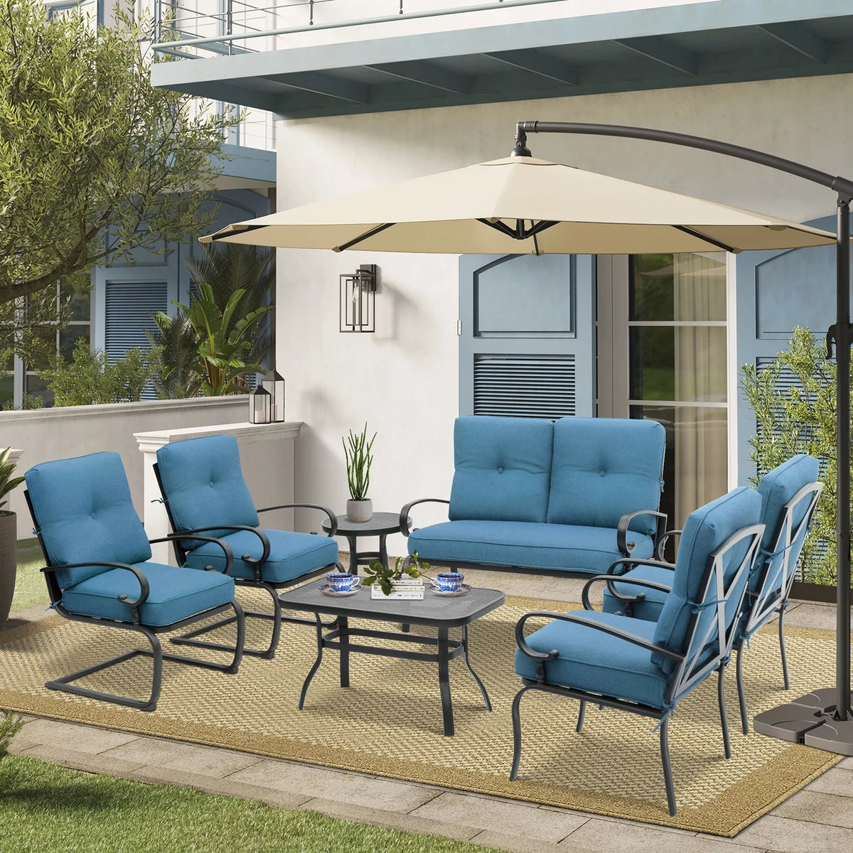 7-Piece Outdoor Metal Furniture Set Peacock Blue T78084