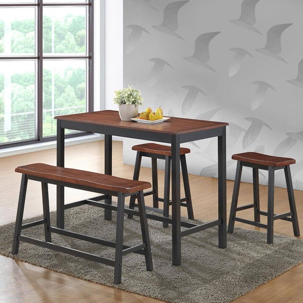 4 Pcs Solid Wood Counter Height Dining Table Set Brown E2585