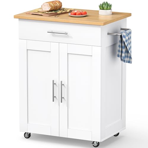 White Rolling Kitchen Island with Storage W668592