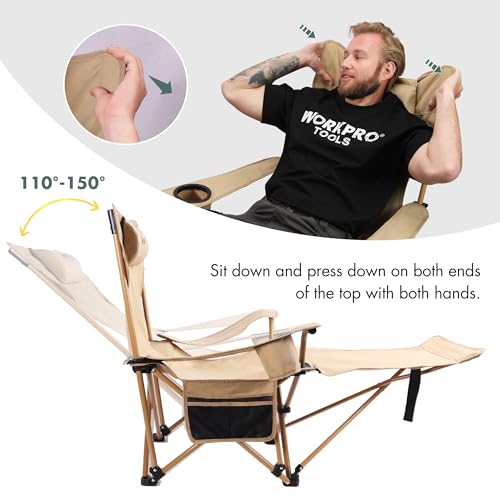 Beige Reclining Camping Lounge Chair with Footrest Y7796