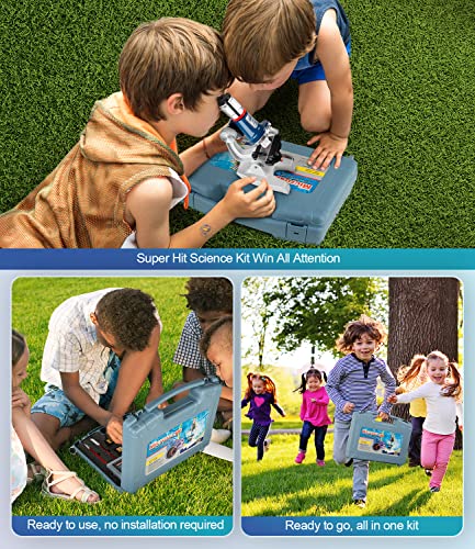 Kids Microscope Kit 100X-1200X Magnification Metal Body LED Light O256247