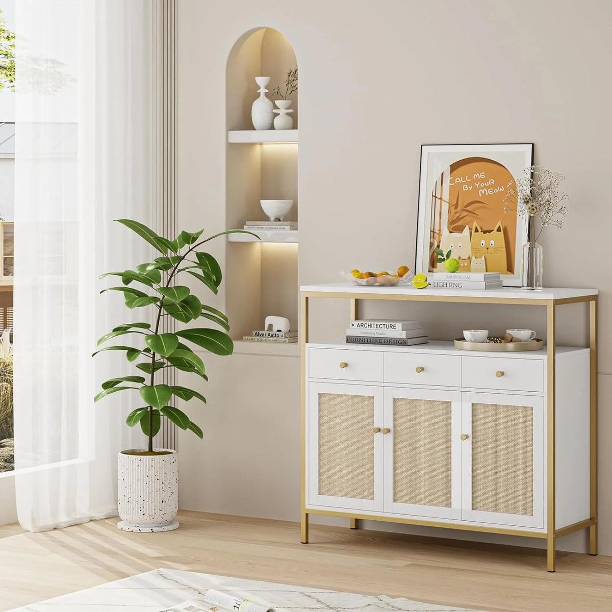 White Dresser with Drawers and Doors X14316