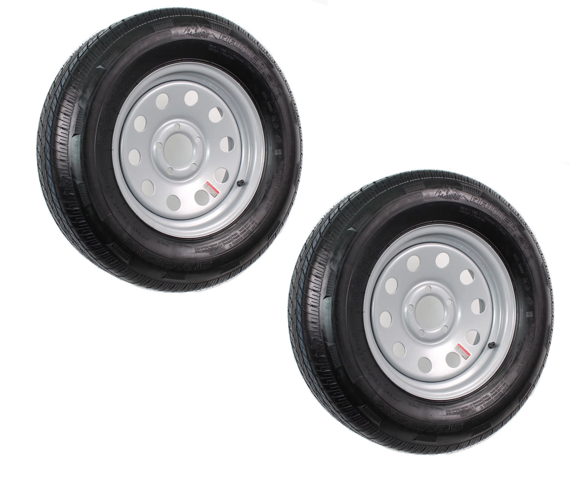 2-Pack Trailer Tire On Rim ST205/75R15 Radial 5 Hole Silver J8030