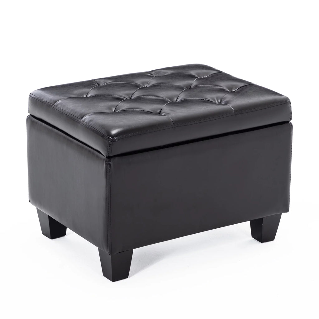Black Faux Leather Storage Ottoman N7242