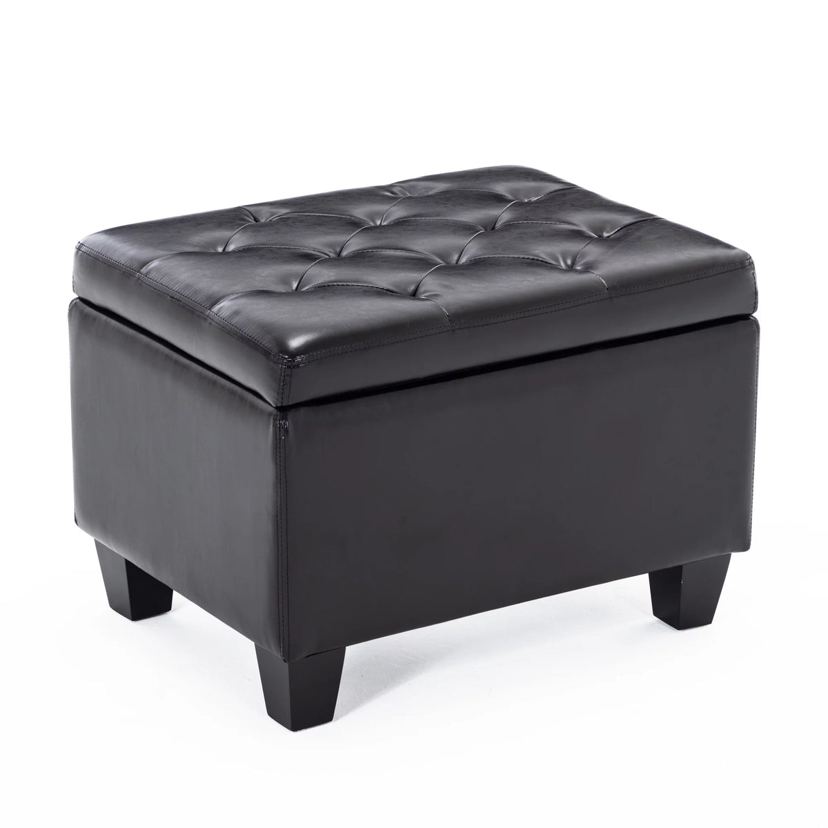 Black Faux Leather Storage Ottoman N7242