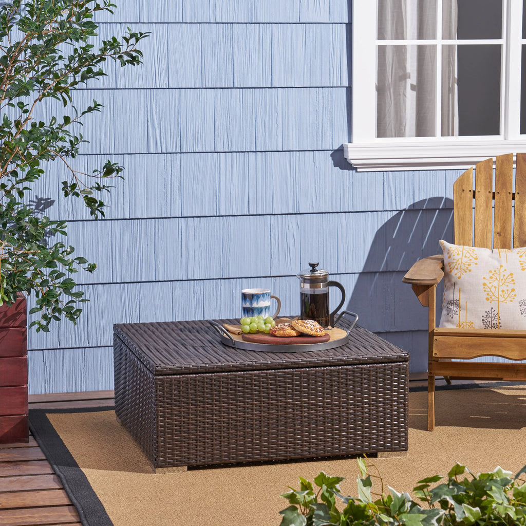 Multibrown Wicker Coffee Table with Storage F97304