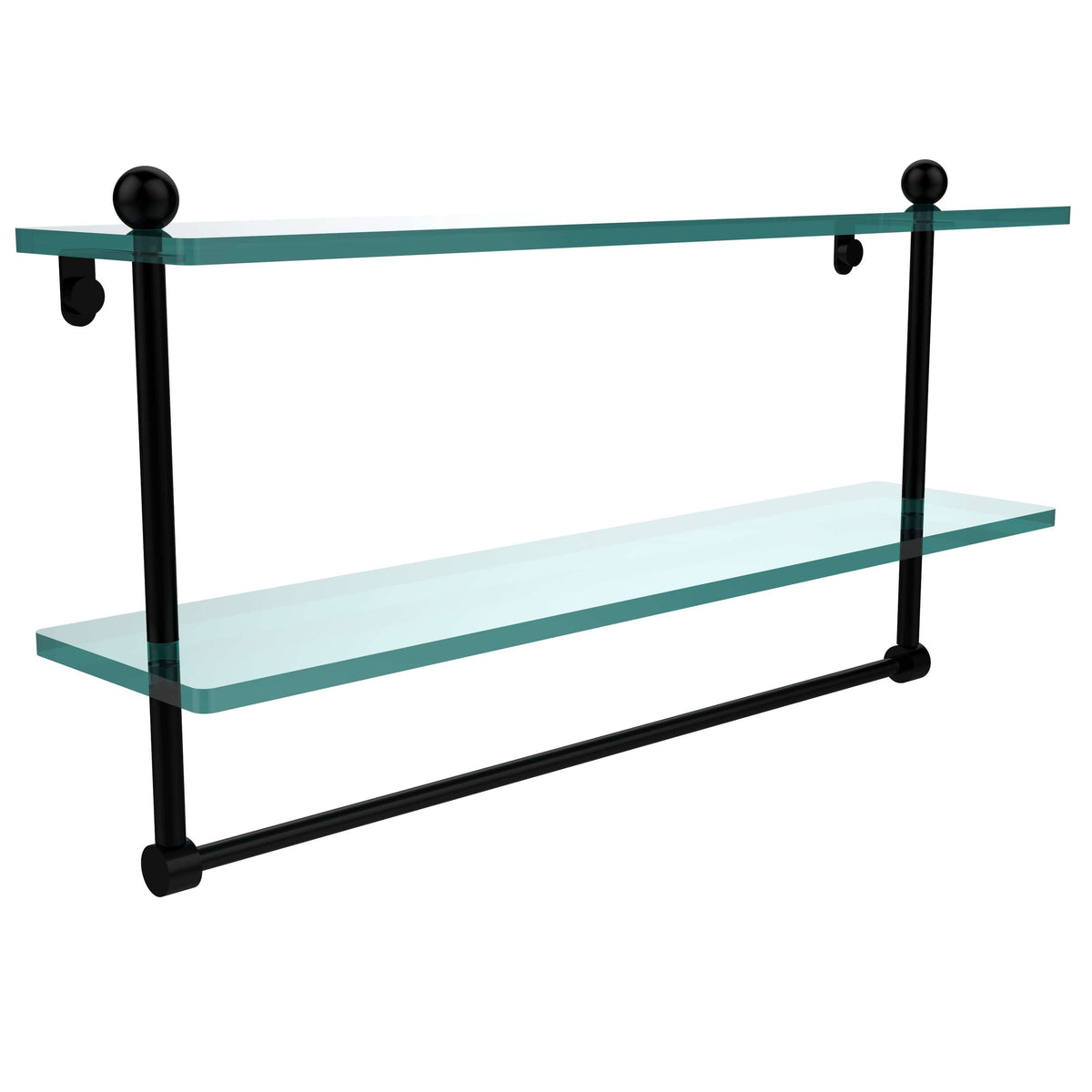 22" Two Tiered Glass Shelf with Towel Bar Matte Black V961