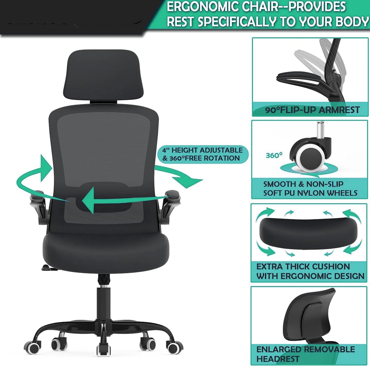 High Back Ergonomic Office Chair with Lumbar Support and Headrest V876