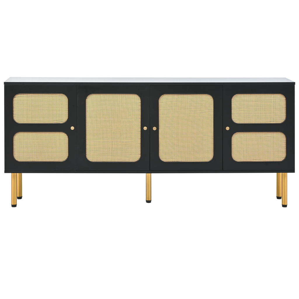 Boho Rattan TV Stand with Gold Metal Base I18773