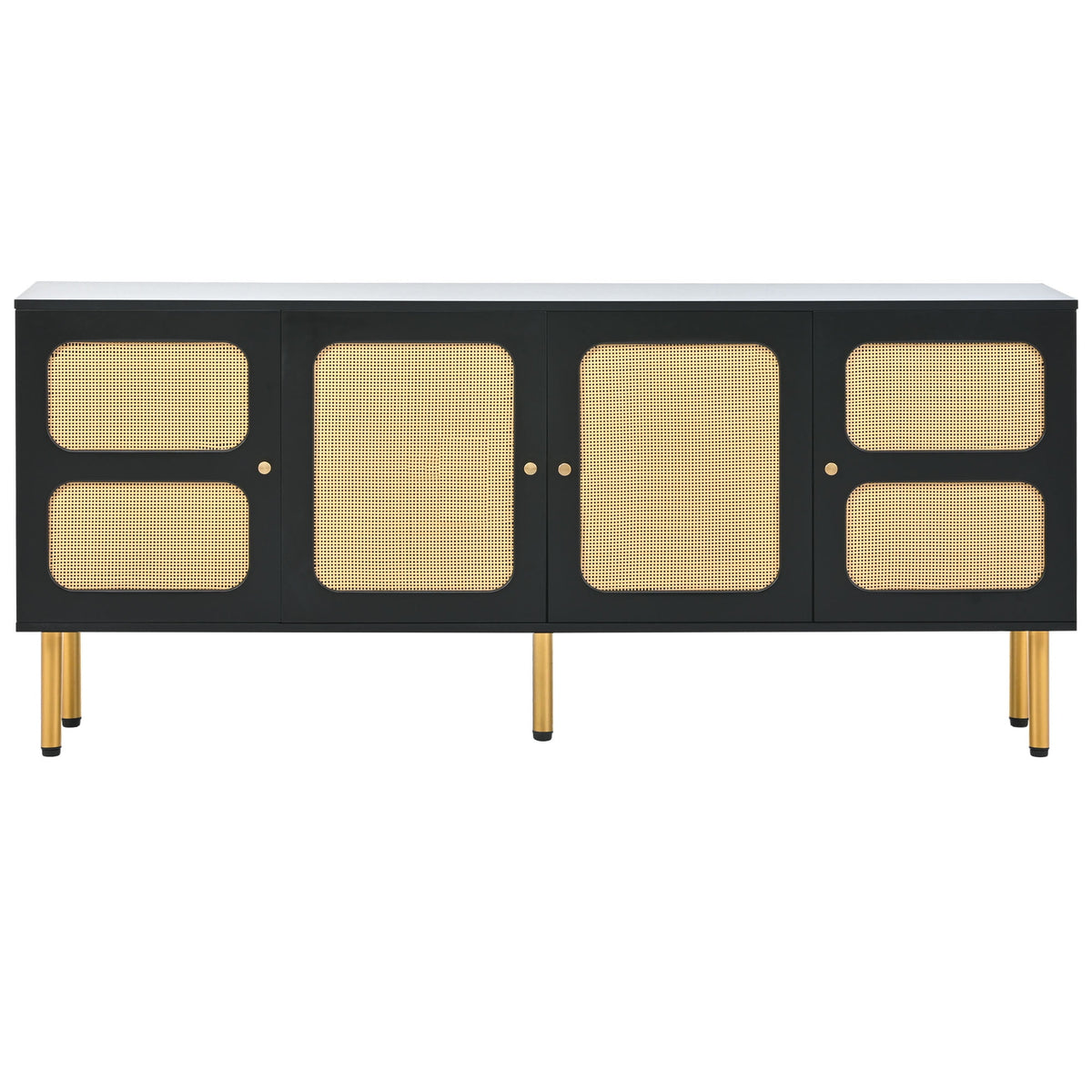 Boho Rattan TV Stand with Gold Metal Base I18773