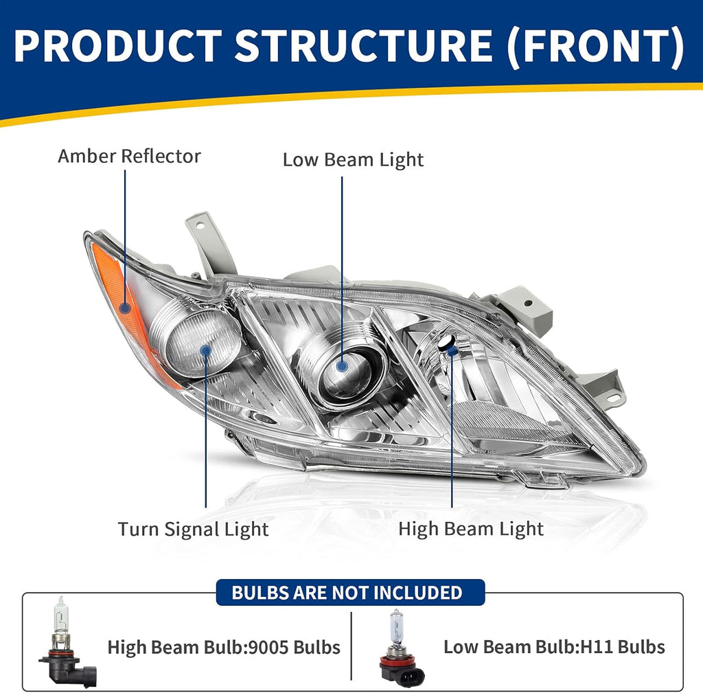 Chrome Housing Amber Reflector Clear Lens Headlight Assembly O80525