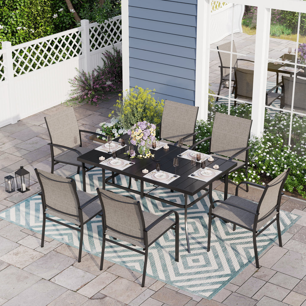 7 Piece Patio Dining Set with Blue Textilene Chairs and Rectangular Table L184