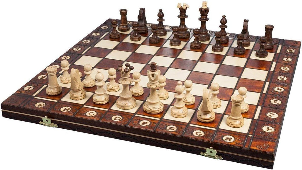 Handmade European Wooden Chess Set with 16 Inch Board and Hand Carved Chess Pieces Pack of 2 L459263