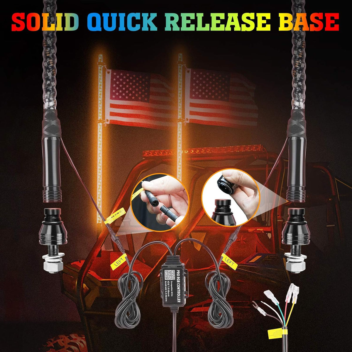 LED Whip Lights with Bluetooth and Flag Pole, 366+ Lighting Modes RGB, 2pcs 3ft W717345