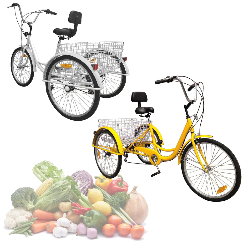 24 Inch 3-Wheel Tricycle with Basket White/Yellow E6630