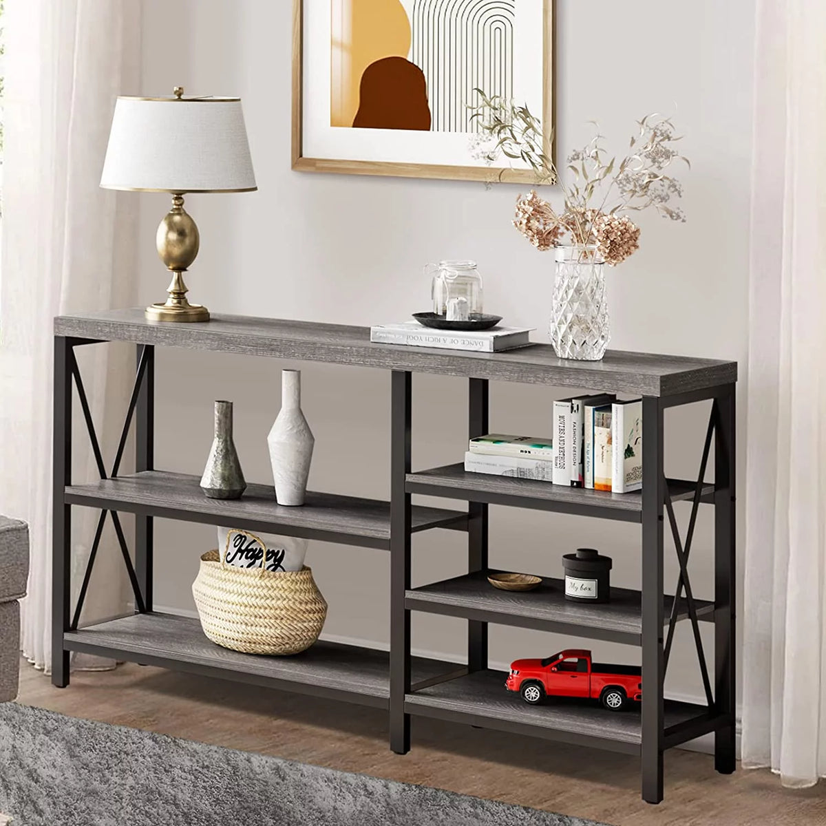 40"L Gray Wash Storage Console Table B17777