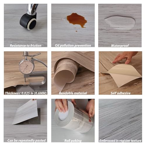 Grey Wood Peel and Stick Vinyl Floor Tile, 36 Pack W7614