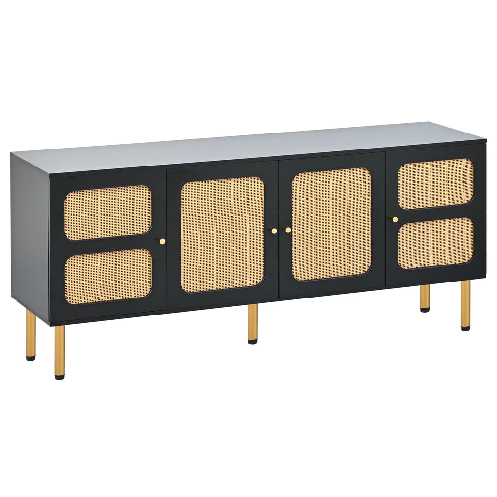 Boho Rattan TV Stand with Gold Metal Base I18773