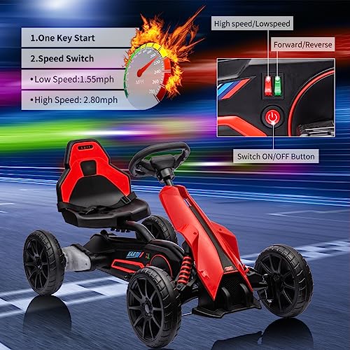12V Electric Go Kart for Kids, 7Ah Battery Powered Car, Adjustable Seat, Red M439158